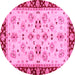 Round Machine Washable Oriental Pink Traditional Rug, wshabs726pnk