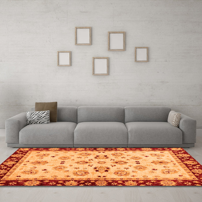 Machine Washable Oriental Orange Traditional Area Rugs in a Living Room, wshabs726org