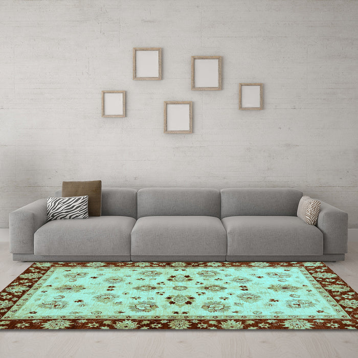 Machine Washable Oriental Light Blue Traditional Rug in a Living Room, wshabs726lblu