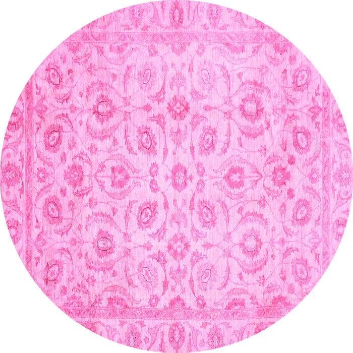 Round Machine Washable Oriental Pink Traditional Rug, wshabs727pnk