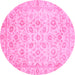 Round Machine Washable Oriental Pink Traditional Rug, wshabs727pnk