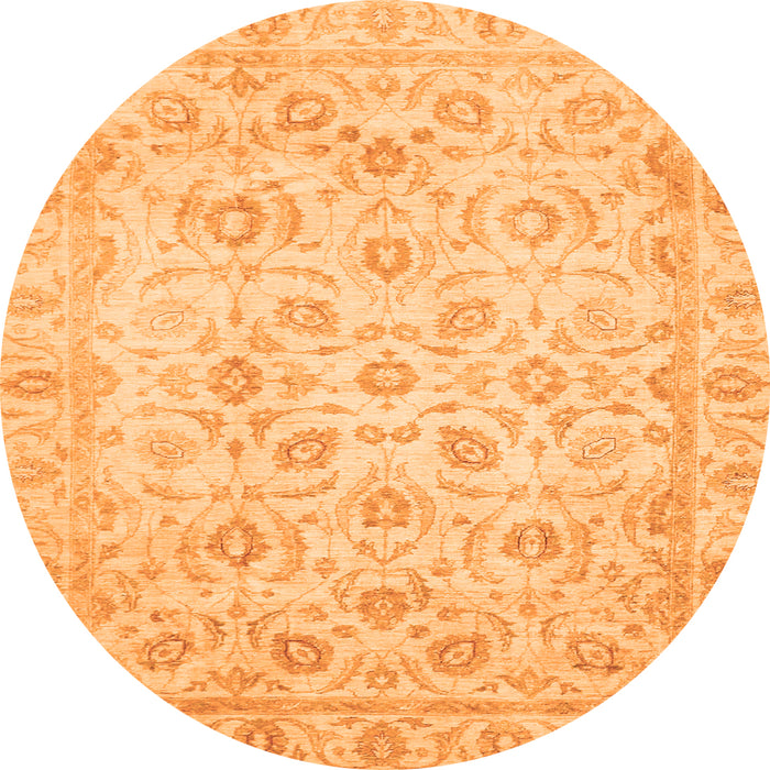 Round Machine Washable Oriental Orange Traditional Area Rugs, wshabs727org