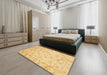 Abstract Chrome Gold Yellow Oriental Rug in a Bedroom, abs727