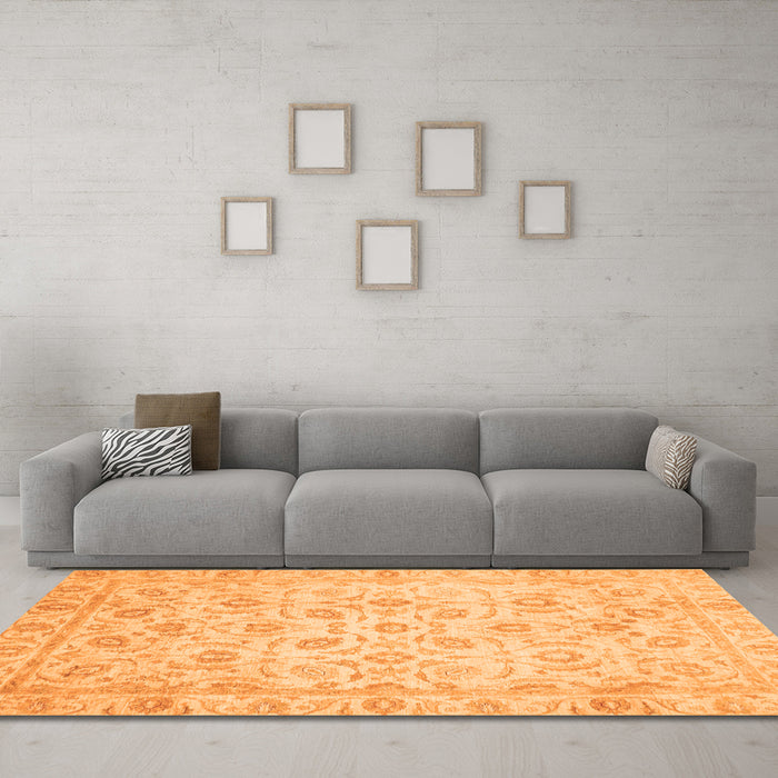 Machine Washable Oriental Orange Traditional Area Rugs in a Living Room, wshabs727org