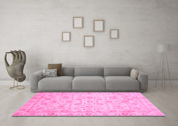 Machine Washable Oriental Pink Traditional Rug in a Living Room, wshabs727pnk
