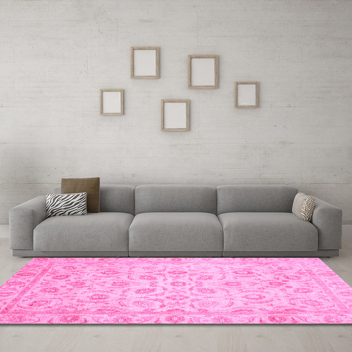 Machine Washable Oriental Pink Traditional Rug in a Living Room, wshabs727pnk