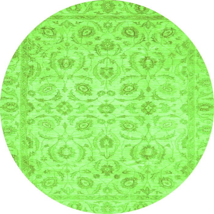 Round Oriental Green Traditional Rug, abs727grn