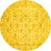 Round Machine Washable Oriental Yellow Traditional Rug, wshabs727yw