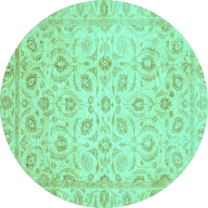 Round Oriental Turquoise Traditional Rug, abs727turq