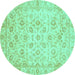 Round Oriental Turquoise Traditional Rug, abs727turq