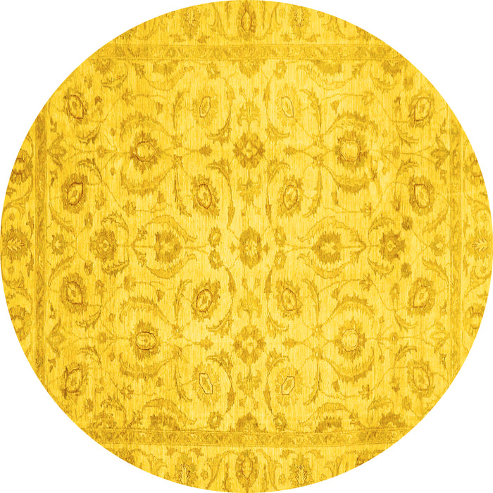 Round Oriental Yellow Traditional Rug, abs727yw