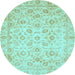 Round Machine Washable Oriental Light Blue Traditional Rug, wshabs727lblu