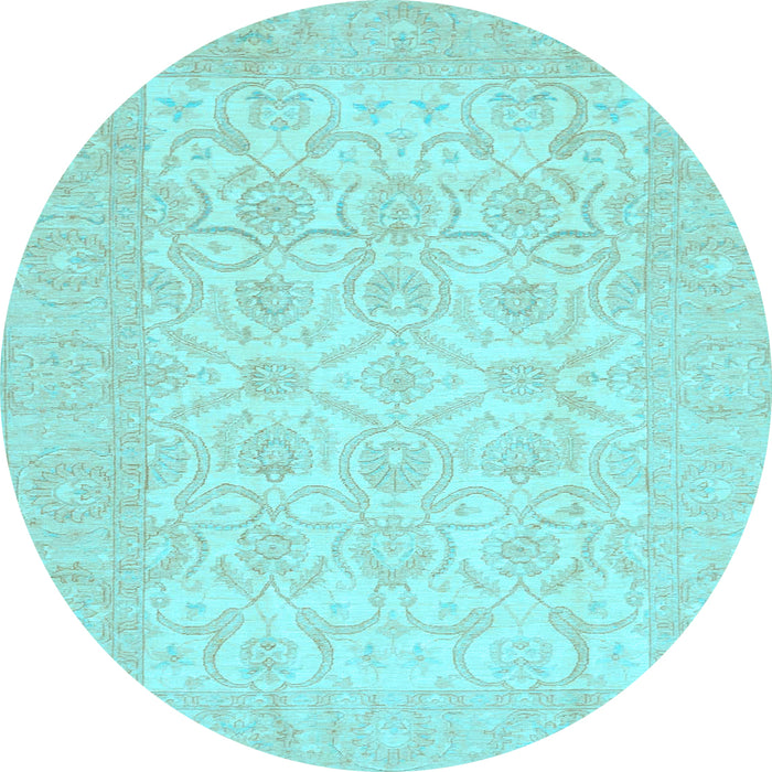 Round Oriental Light Blue Traditional Rug, abs728lblu