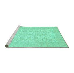 Sideview of Machine Washable Oriental Turquoise Traditional Area Rugs, wshabs728turq