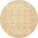 Round Abstract Brown Gold Oriental Rug, abs728