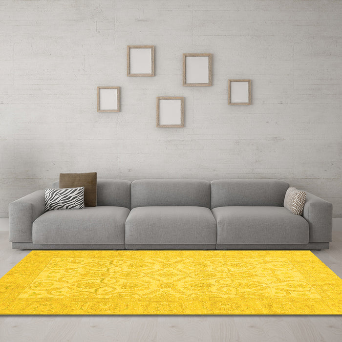 Machine Washable Oriental Yellow Traditional Rug in a Living Room, wshabs728yw