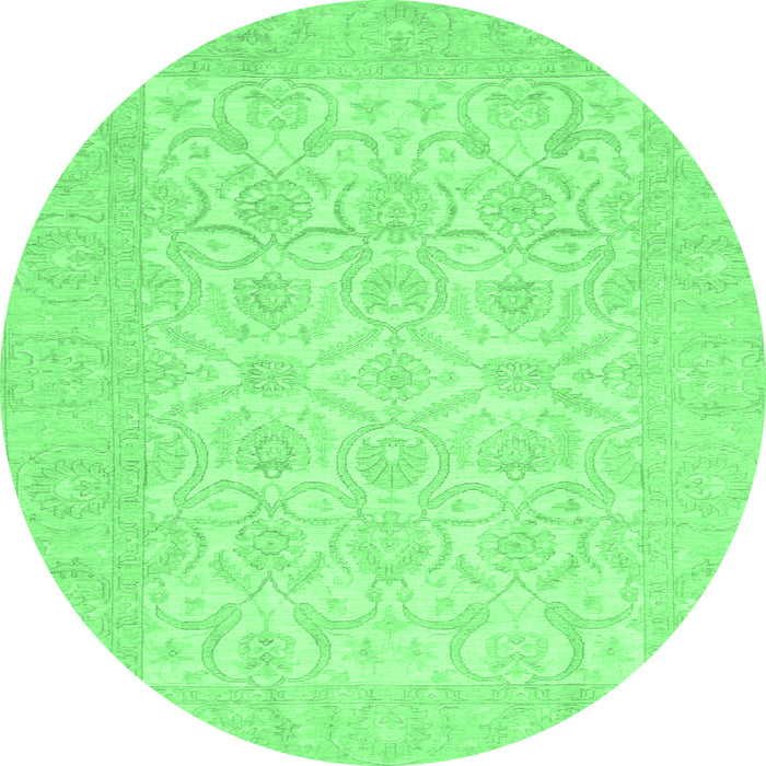 Round Machine Washable Oriental Emerald Green Traditional Area Rugs, wshabs728emgrn