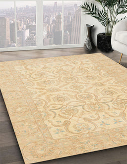 Abstract Brown Gold Oriental Rug in Family Room, abs728