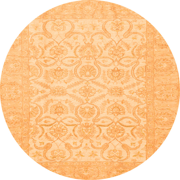 Round Machine Washable Oriental Orange Traditional Area Rugs, wshabs728org