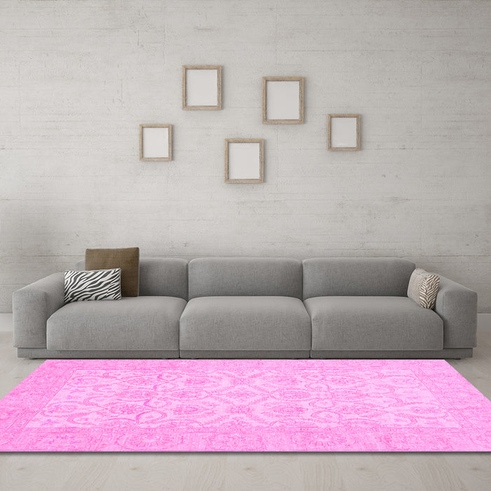 Machine Washable Oriental Pink Traditional Rug in a Living Room, wshabs728pnk
