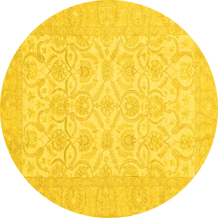 Round Oriental Yellow Traditional Rug, abs728yw
