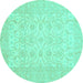 Round Oriental Turquoise Traditional Rug, abs728turq