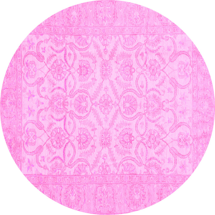 Round Machine Washable Oriental Pink Traditional Rug, wshabs728pnk