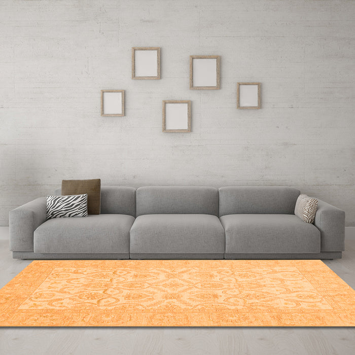 Machine Washable Oriental Orange Traditional Area Rugs in a Living Room, wshabs728org
