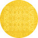 Round Machine Washable Oriental Yellow Traditional Rug, wshabs728yw