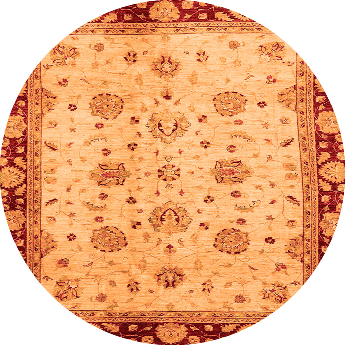 Round Machine Washable Oriental Orange Traditional Area Rugs, wshabs729org