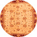 Round Machine Washable Oriental Orange Traditional Area Rugs, wshabs729org