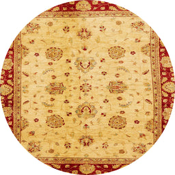 Round Machine Washable Abstract Saffron Yellow Rug, wshabs729