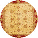 Round Machine Washable Abstract Saffron Yellow Rug, wshabs729