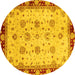 Round Machine Washable Oriental Yellow Traditional Rug, wshabs729yw