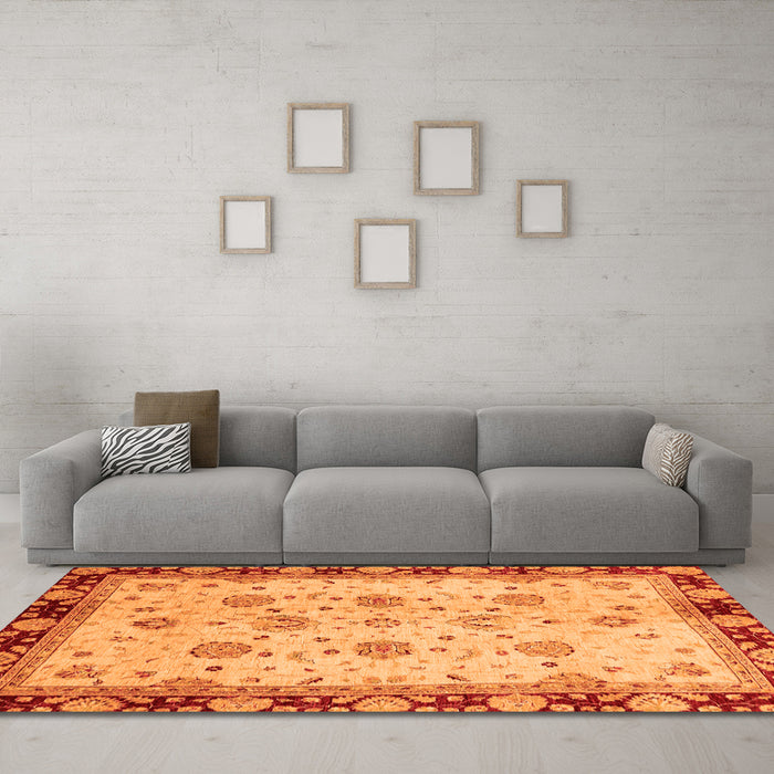 Machine Washable Oriental Orange Traditional Area Rugs in a Living Room, wshabs729org