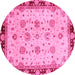 Round Oriental Pink Traditional Rug, abs729pnk