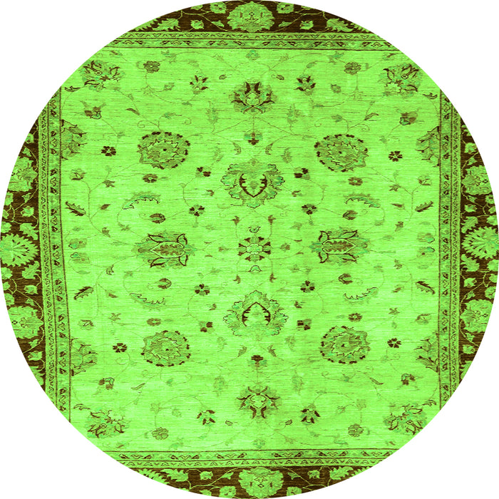 Round Machine Washable Oriental Green Traditional Area Rugs, wshabs729grn