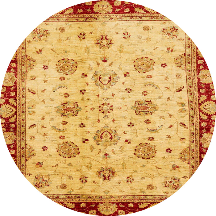 Round Abstract Saffron Yellow Oriental Rug, abs729