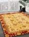 Abstract Saffron Yellow Oriental Rug in Family Room, abs729