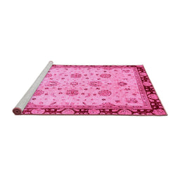 Sideview of Machine Washable Oriental Pink Traditional Rug, wshabs729pnk