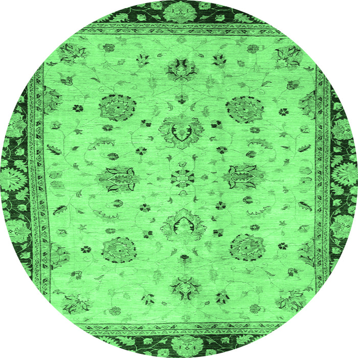 Round Machine Washable Oriental Emerald Green Traditional Area Rugs, wshabs729emgrn