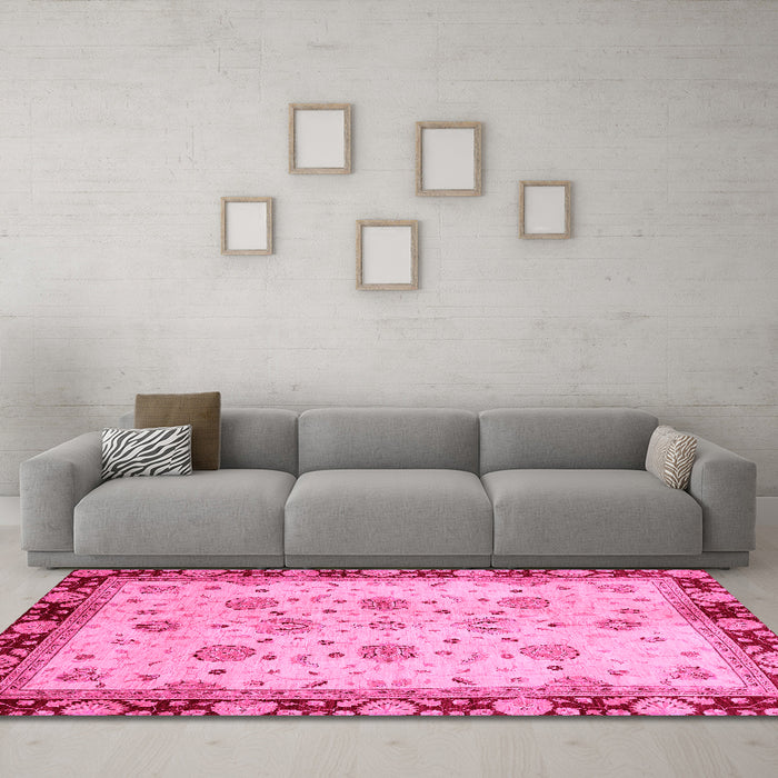 Machine Washable Oriental Pink Traditional Rug in a Living Room, wshabs729pnk