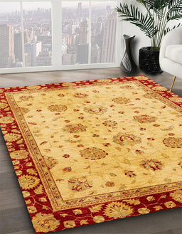 Machine Washable Abstract Saffron Yellow Rug in a Family Room, wshabs729