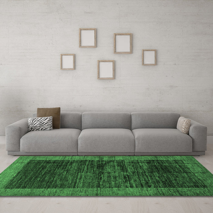 Machine Washable Abstract Emerald Green Modern Area Rugs in a Living Room,, wshabs72emgrn