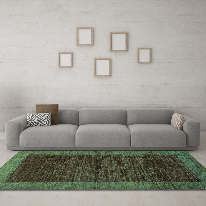 Machine Washable Abstract Turquoise Modern Area Rugs in a Living Room,, wshabs72turq