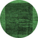 Round Machine Washable Abstract Emerald Green Modern Area Rugs, wshabs72emgrn