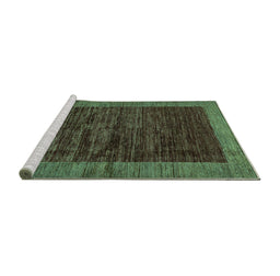 Sideview of Machine Washable Abstract Turquoise Modern Area Rugs, wshabs72turq