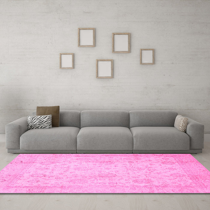 Machine Washable Oriental Pink Traditional Rug in a Living Room, wshabs730pnk