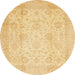 Round Machine Washable Abstract Mustard Yellow Rug, wshabs730