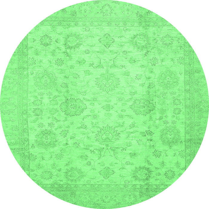 Round Machine Washable Oriental Emerald Green Traditional Area Rugs, wshabs730emgrn